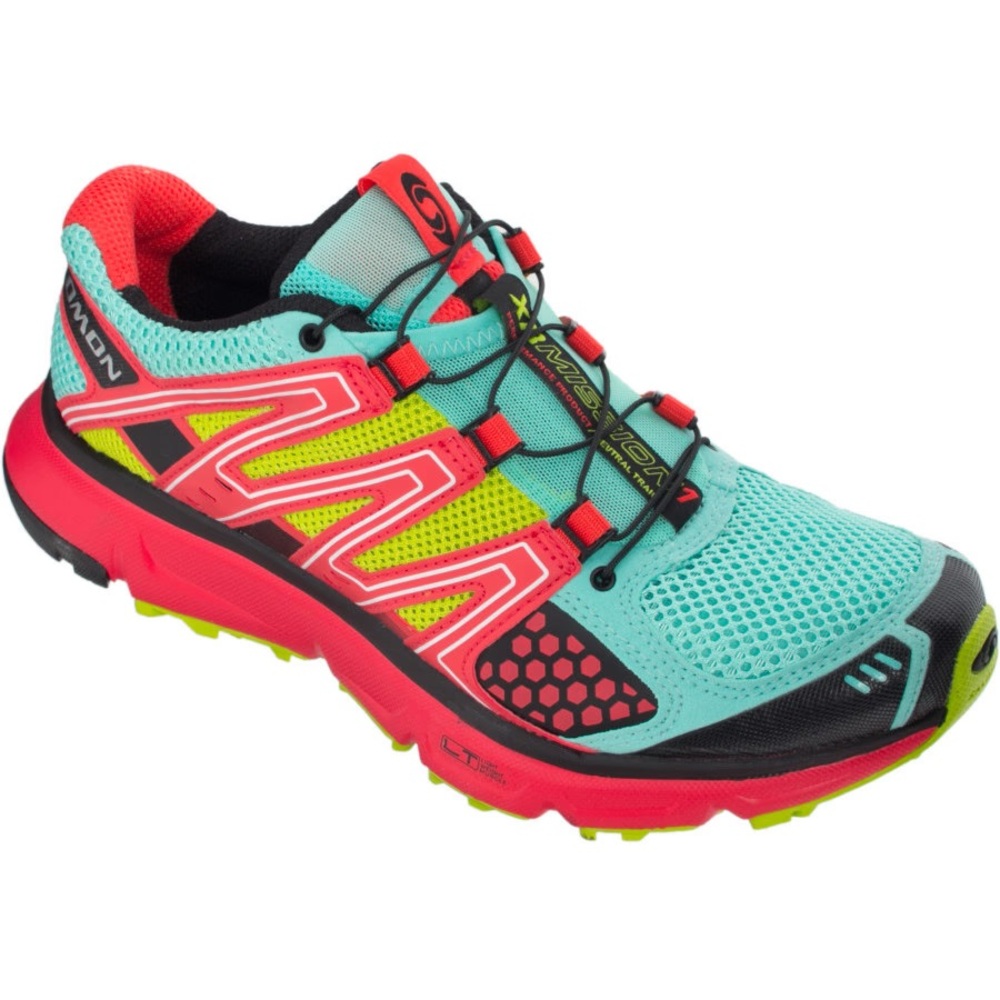 Salomon Vibrant Green and Red Trail Shoes - Picture 2 of 12